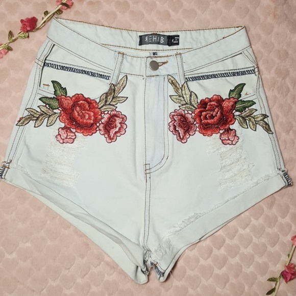 Nasty Gal Pants - Rose embroidered cut out shorts